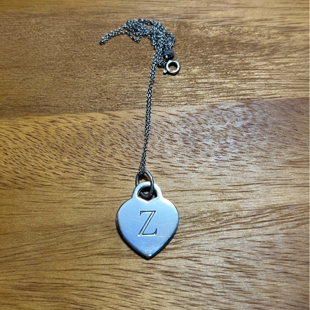 Tiffany & Co Sterling Silver Heart Pendant Necklace engraved Z